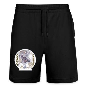 Snow Globe Deer - Stanley/Stella Trainer Unisex Organic Jogging Shorts - black - Front - Nik (191cm) & Marisol (170cm)