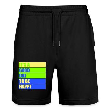 Good Day Be Happy Positive Motivation Happiness Saying - Stanley/Stella Trainer Unisex Organic Jogging Shorts - black - Front - Nik (191cm) & Marisol (170cm)