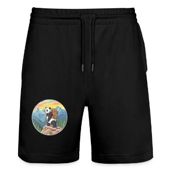 Cute Panda Hiking Camping Mountain Adventure - Stanley/Stella Trainer Unisex Organic Jogging Shorts - black - Front - Nik (191cm) & Marisol (170cm)