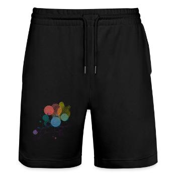 Colorful Cat with Floating Balloons Illustration - Stanley/Stella Trainer Unisex Organic Jogging Shorts - black - Front - Nik (191cm) & Marisol (170cm)