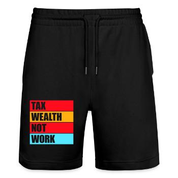 Tax Wealth Not Work Progressive Politics Economy - Stanley/Stella Trainer Unisex Organic Jogging Shorts - black - Front - Nik (191cm) & Marisol (170cm)
