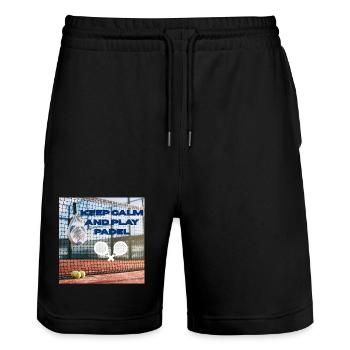 Keep calm and play padel - Stanley/Stella Trainer Unisex Organic Jogging Shorts - black - Front - Nik (191cm) & Marisol (170cm)