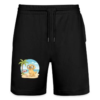 Vacances d’été sur la plage avec des lunettes - Short de jogging bio TRAINER Stanley/Stella unisexe - noir - Devant - Nik (191cm) & Marisol (170cm)