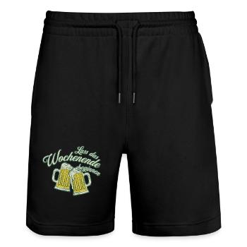 Wochenende Anstoßen Bier Alkohol Männer - Stanley/Stella Unisex Bio Joggingshorts Trainer  - Schwarz - Vorne - Nik (191cm) & Marisol (170cm)