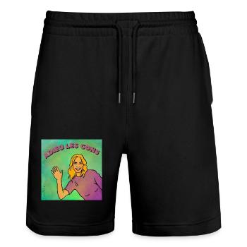 Goodbye idiots - Stanley/Stella Trainer Unisex Organic Jogging Shorts - black - Front - Nik (191cm) & Marisol (170cm)