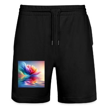 Abstrakte Blumenwellen 1 - Stanley/Stella Unisex Bio Joggingshorts Trainer  - Schwarz - Vorne - Nik (191cm) & Marisol (170cm)