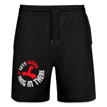 Hang In There It Gets Worse Funny Fun Saying - Stanley/Stella Trainer Unisex Organic Jogging Shorts - black - Front - Nik (191cm) & Marisol (170cm)