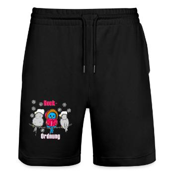Winter Birds Cartoon – Funny Pecking Order - Stanley/Stella Trainer Unisex Organic Jogging Shorts - black - Front - Nik (191cm) & Marisol (170cm)