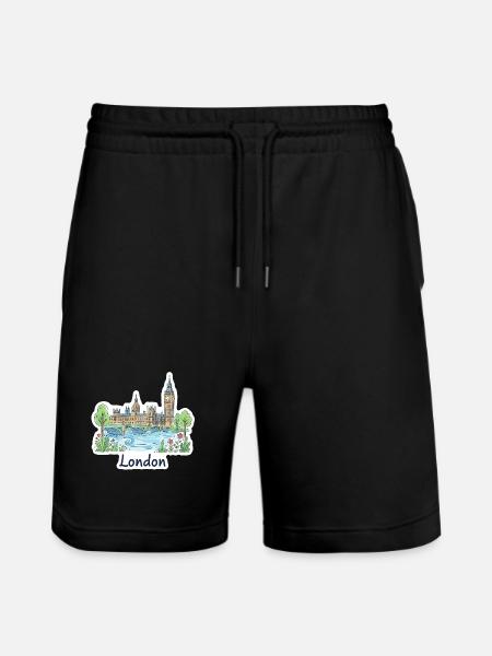 London Skyline Big Ben Parliament Bridge Art - Stanley/Stella Trainer Unisex Organic Jogging Shorts - black