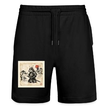 Capybara Samurai Japanese Warrior - Stanley/Stella Trainer Unisex Organic Jogging Shorts - black - Front - Nik (191cm) & Marisol (170cm)