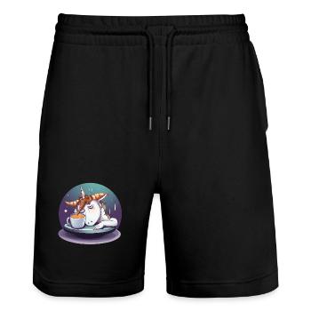 Tired Unicorn Coffee Magic - Stanley/Stella Trainer Unisex Organic Jogging Shorts - black - Front - Nik (191cm) & Marisol (170cm)