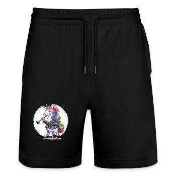 Licorne colorée avec trompette - Short de jogging bio TRAINER Stanley/Stella unisexe - noir - Devant - Nik (191cm) & Marisol (170cm)