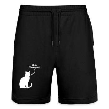 MON THÉRAPEUTE : CHAT ! 😻 AMOUR DES CHATS AMOUREUX DES CHATS - Short de jogging bio TRAINER Stanley/Stella unisexe - noir - Devant - Nik (191cm) & Marisol (170cm)