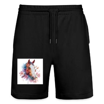Watercolor Horse Blossom Portrait - Stanley/Stella Trainer Unisex Organic Jogging Shorts - black - Front - Nik (191cm) & Marisol (170cm)