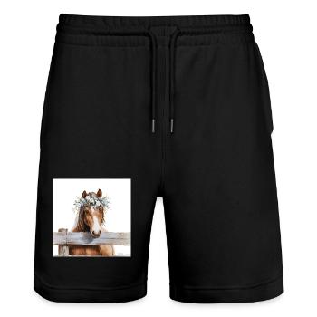 Blütengekrontes Pferd - Stanley/Stella Unisex Bio Joggingshorts Trainer  - Schwarz - Vorne - Nik (191cm) & Marisol (170cm)