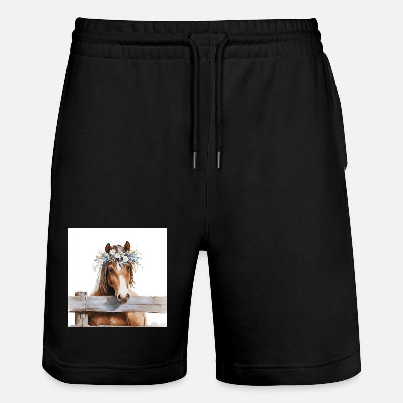 Blütengekrontes Pferd - Stanley/Stella Unisex Bio Joggingshorts Trainer  - Schwarz