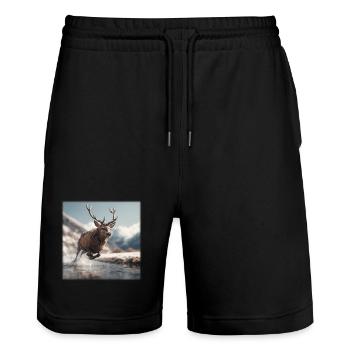Majestätischer Hirsch: Sprung durch die Alpen - Stanley/Stella Unisex Bio Joggingshorts Trainer  - Schwarz - Vorne - Nik (191cm) & Marisol (170cm)