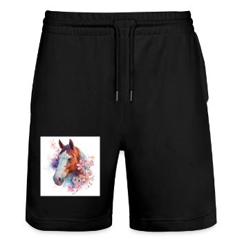 Watercolor Horse Bloom - Stanley/Stella Trainer Unisex Organic Jogging Shorts - black - Front - Nik (191cm) & Marisol (170cm)