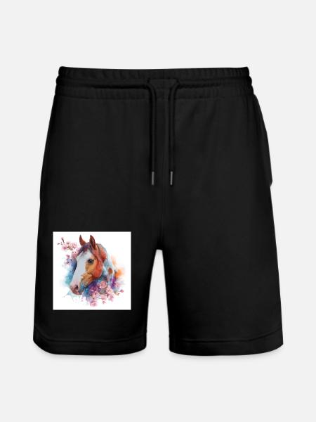 Aquarellpferd mit Blüten - Stanley/Stella Unisex Bio Joggingshorts Trainer  - Schwarz