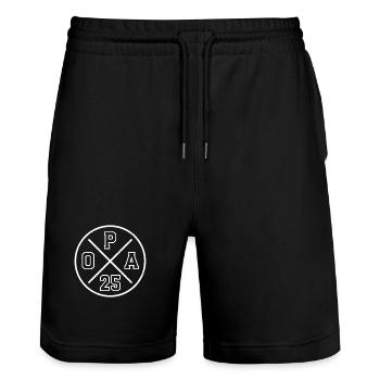 Opa 25 Geschenk Großvater Zukünftiger Opa 2025 - Stanley/Stella Unisex Bio Joggingshorts Trainer  - Schwarz - Vorne - Nik (191cm) & Marisol (170cm)