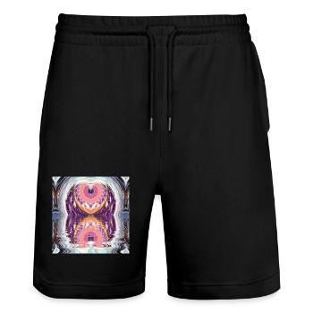 Circle Mandala Reflection in Neon Colors - Stanley/Stella Trainer Unisex Organic Jogging Shorts - black - Front - Nik (191cm) & Marisol (170cm)