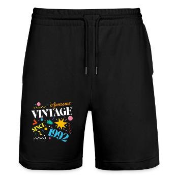 Vintage 1992 - Stanley/Stella Trainer Unisex Organic Jogging Shorts - black - Front - Nik (191cm) & Marisol (170cm)