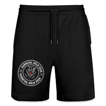 Cologne Carnival 2026 – Official Jester's Seal - Stanley/Stella Trainer Unisex Organic Jogging Shorts - black - Front - Nik (191cm) & Marisol (170cm)