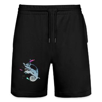 Spiral Chameleon in Neon Gradient - Stanley/Stella Trainer Unisex Organic Jogging Shorts - black - Front - Nik (191cm) & Marisol (170cm)