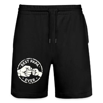 Best Papa Ever Fist Bump Dad Design - Stanley/Stella Trainer Unisex Organic Jogging Shorts - black - Front - Nik (191cm) & Marisol (170cm)