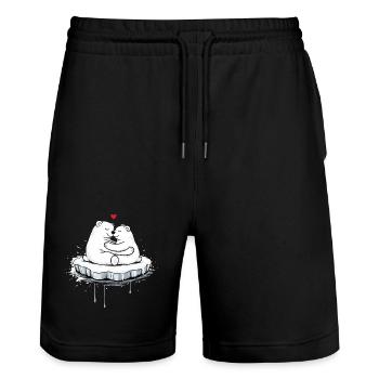 Zwei kuschelnde Eisbären auf Eisscholle  - Stanley/Stella Unisex Bio Joggingshorts Trainer  - Schwarz - Vorne - Nik (191cm) & Marisol (170cm)