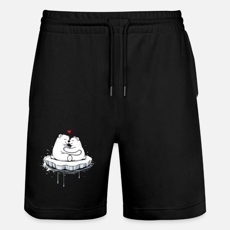 Zwei kuschelnde Eisbären auf Eisscholle - Stanley/Stella Unisex Bio Joggingshorts Trainer - Schwarz