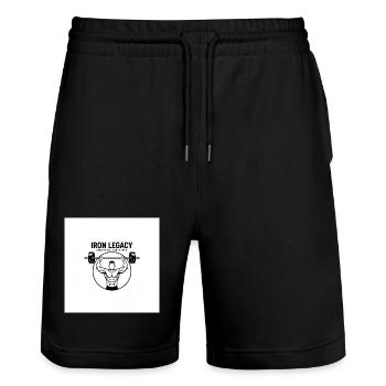 IRON_LEGACY GYM - Stanley/Stella Trainer Unisex Organic Jogging Shorts - black - Front - Nik (191cm) & Marisol (170cm)