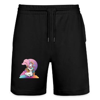 Saxophon Unicorn im Regenbogen - Stanley/Stella Unisex Bio Joggingshorts Trainer  - Schwarz - Vorne - Nik (191cm) & Marisol (170cm)