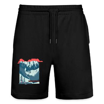 Piste Rush Mountain Landscape Illustration - Stanley/Stella Trainer Unisex Organic Jogging Shorts - black - Front - Nik (191cm) & Marisol (170cm)