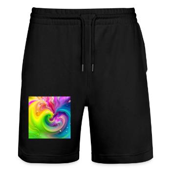 Farbwirbel Neon Regenbogen - Stanley/Stella Unisex Bio Joggingshorts Trainer  - Schwarz - Vorne - Nik (191cm) & Marisol (170cm)