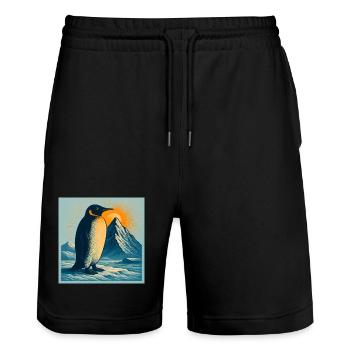 Polarstrand-Pinguin im Sonnenaufgang - Stanley/Stella Unisex Bio Joggingshorts Trainer  - Schwarz - Vorne - Nik (191cm) & Marisol (170cm)
