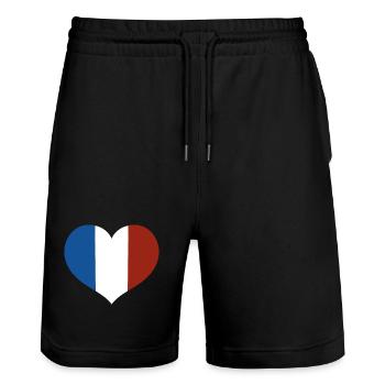 French Flag Heart - Stanley/Stella Trainer Unisex Organic Jogging Shorts - black - Front - Nik (191cm) & Marisol (170cm)