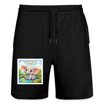 Elli the Elephant - Stanley/Stella Trainer Unisex Organic Jogging Shorts - black - Front - Nik (191cm) & Marisol (170cm)