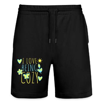 I Love Being Cozy Gemütlichkeit Zuhause Entspannt - Stanley/Stella Trainer Unisex Organic Jogging Shorts - black - Front - Nik (191cm) & Marisol (170cm)