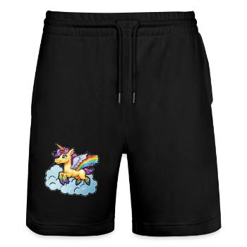 Regenbogen-Einhorn auf Wolke - Stanley/Stella Unisex Bio Joggingshorts Trainer  - Schwarz - Vorne - Nik (191cm) & Marisol (170cm)