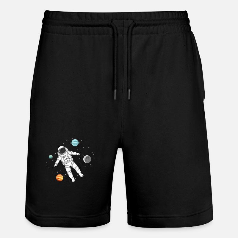 Astronaut schwebt im Weltall mit Planeten - Stanley/Stella Unisex Bio Joggingshorts Trainer - Schwarz