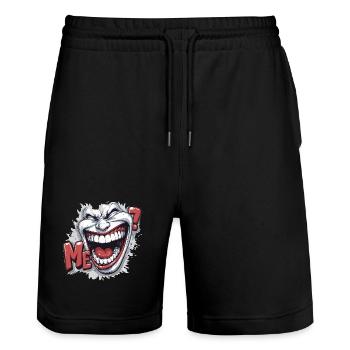 Verrücktes lachendes weißes Gesicht im Comic-Stil - Stanley/Stella Unisex Bio Joggingshorts Trainer  - Schwarz - Vorne - Nik (191cm) & Marisol (170cm)