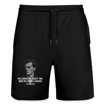 Wittgenstein Portrait with Philosophical Quote - Stanley/Stella Trainer Unisex Organic Jogging Shorts - black - Front - Nik (191cm) & Marisol (170cm)