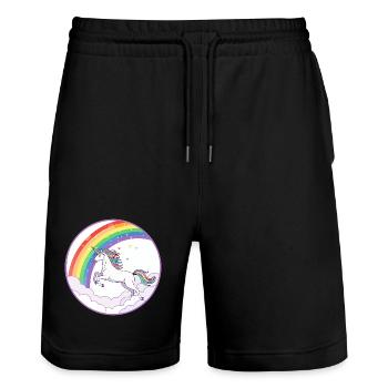 Motif de licorne arc-en-ciel sur des nuages et des cœurs - Short de jogging bio TRAINER Stanley/Stella unisexe - noir - Devant - Nik (191cm) & Marisol (170cm)