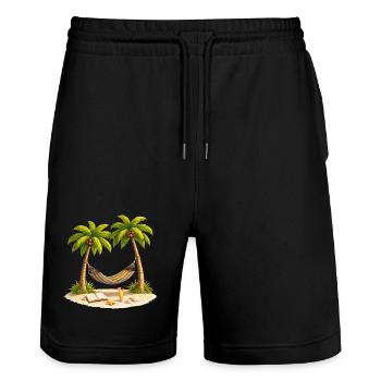 Hängematte zwischen Palmen am Strand  - Stanley/Stella Unisex Bio Joggingshorts Trainer  - Schwarz - Vorne - Nik (191cm) & Marisol (170cm)