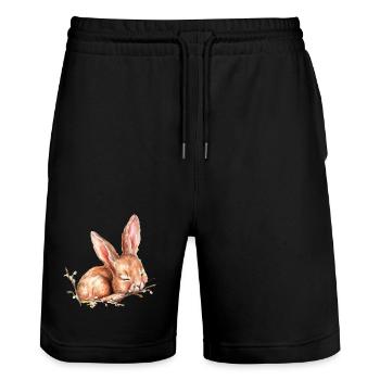Petit lapin de Pâques - Short de jogging bio TRAINER Stanley/Stella unisexe - noir - Devant - Nik (191cm) & Marisol (170cm)
