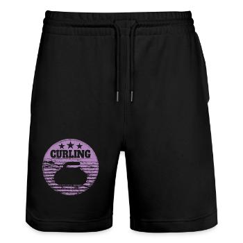 Curling Stein Wintersport Vintage Retro Style - Stanley/Stella Unisex Bio Joggingshorts Trainer  - Schwarz - Vorne - Nik (191cm) & Marisol (170cm)