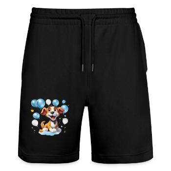 Lustiger Ballonhund im Partylook - Stanley/Stella Unisex Bio Joggingshorts Trainer  - Schwarz - Vorne - Nik (191cm) & Marisol (170cm)