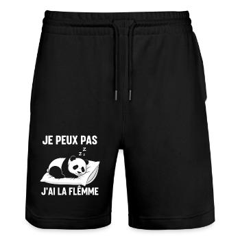 J'Peux Pas J'ai la Flemme - Short de jogging bio TRAINER Stanley/Stella unisexe - noir - Devant - Nik (191cm) & Marisol (170cm)