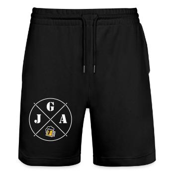 Bière pour enterrement de vie de garçon (symbole du cercle de la fête de garçon NEG2C) - Short de jogging bio TRAINER Stanley/Stella unisexe - noir - Devant - Nik (191cm) & Marisol (170cm)